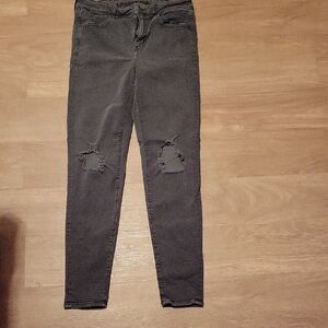 American Eagle Outfitters Charcoal Distressed Skinny Jeans